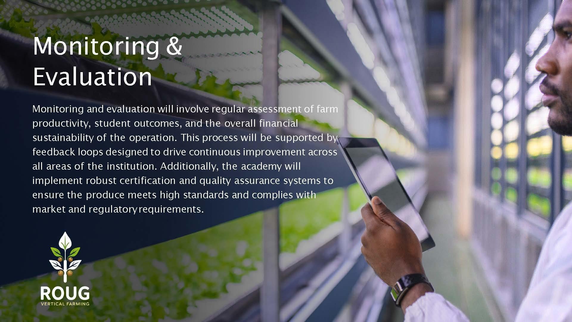 ROUG Vocational Academy Presentation: Strategic agricultural exports, hands-on training, and greenhouse automation parameters.